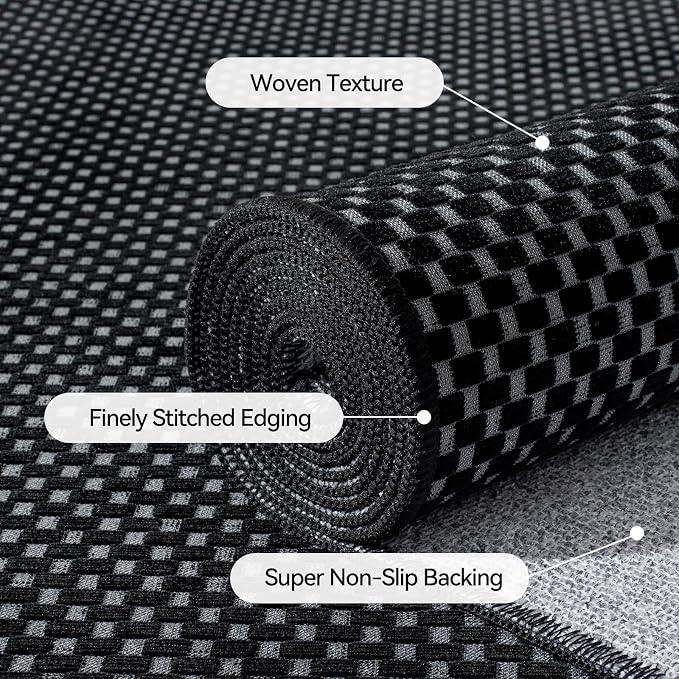 Kitchen Runner Rug Mat Non Slip Hallway Runner Washable Black 2x6 ft | Boho - Image 5