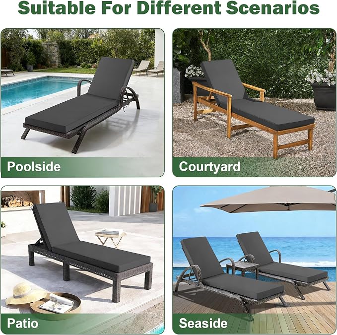 2 Pcs Chaise Lounge Cushions Outdoor Set of 2, Outdoor Chaise Cushion - Image 3