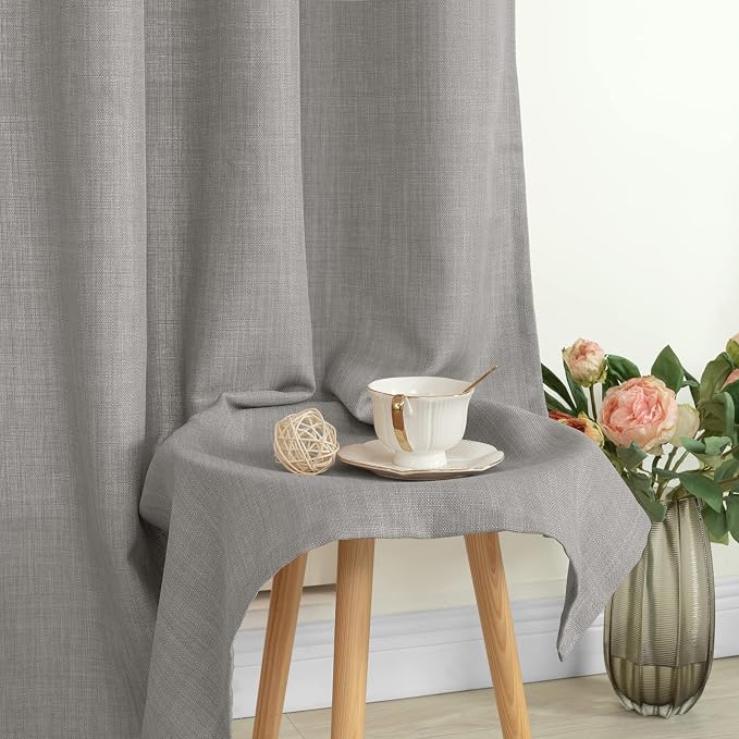 Grey Semi Sheer Linen Curtains 90 Inch Long - Image 8