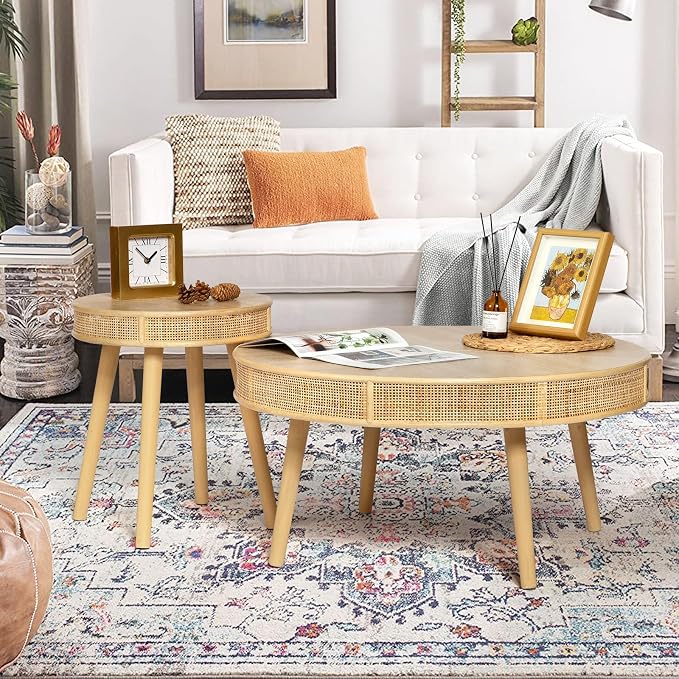 RUSTOWN 2-Piece Farmhouse Coffee Table, Modern Rustic Sofa Side Tea Tables - Image 6