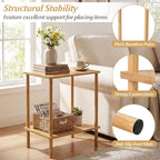 Giantex Bamboo Side Table Set of 2, 2-Tier Sofa End Bedside Table w/Storage - Image 6