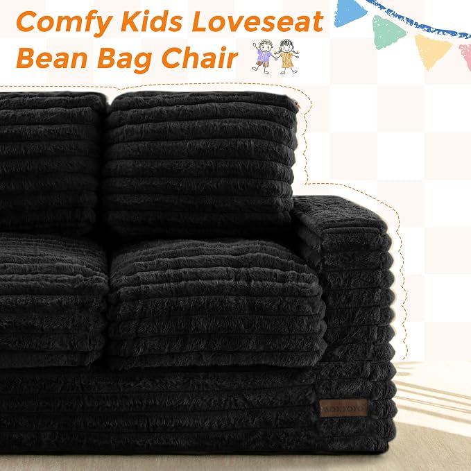 MAXYOYO Extra Wide Kids Bean Bag Chair, Comfy Faux Fur Bean Bag Sofa - Image 9