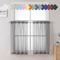Charcoal Grey Sheer Kitchen Curtains 36 Inch Length 2 Pcs, Sheer Voile Curtain by Lecloud