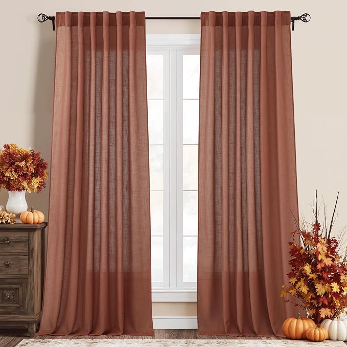 RYB HOME Farmhouse Boho Linen Sheer Curtains 90 inches Long by RYBHOME