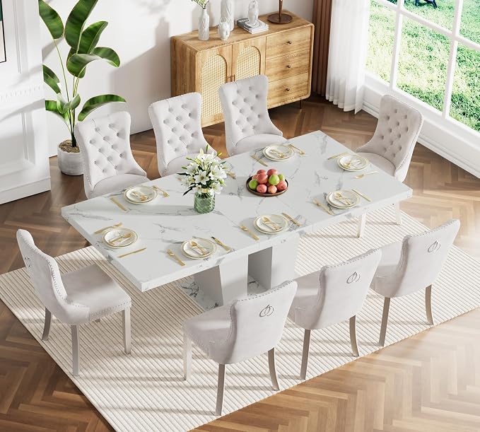Henf 9 Pieces Faux Marble Dining Table Set - Image 2