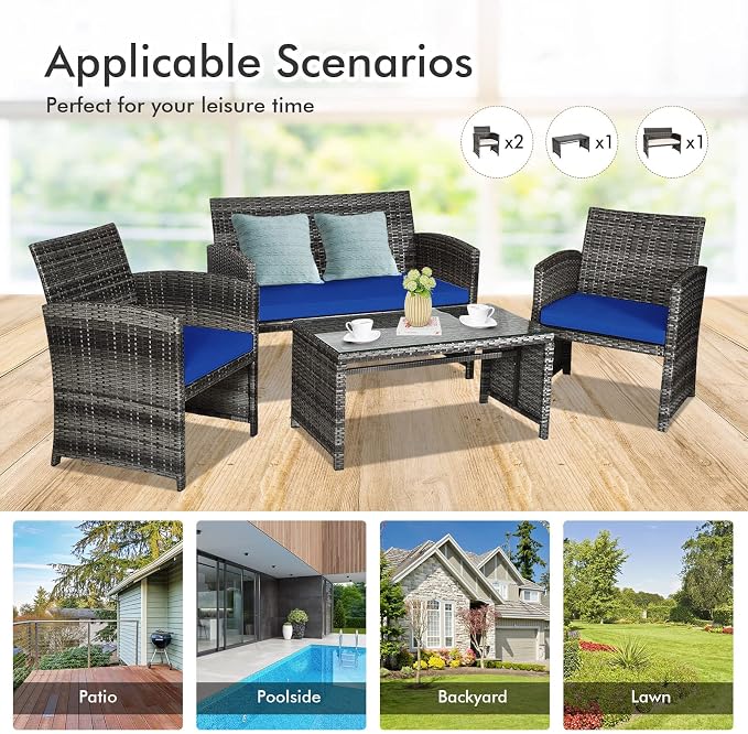 Goplus 4-Piece Rattan Patio Furniture Set, Outdoor Wicker Conversation Sofa - Image 8