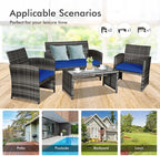 Goplus 4-Piece Rattan Patio Furniture Set, Outdoor Wicker Conversation Sofa - Image 8