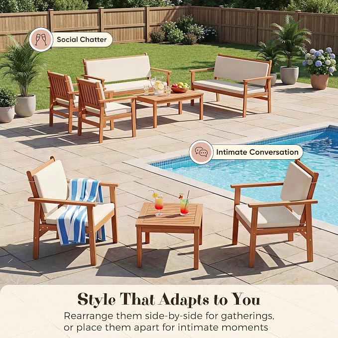 Devoko Patio Furniture Set 8 Pieces Acacia Wood Outdoor Furniture, Patio Set - Image 6