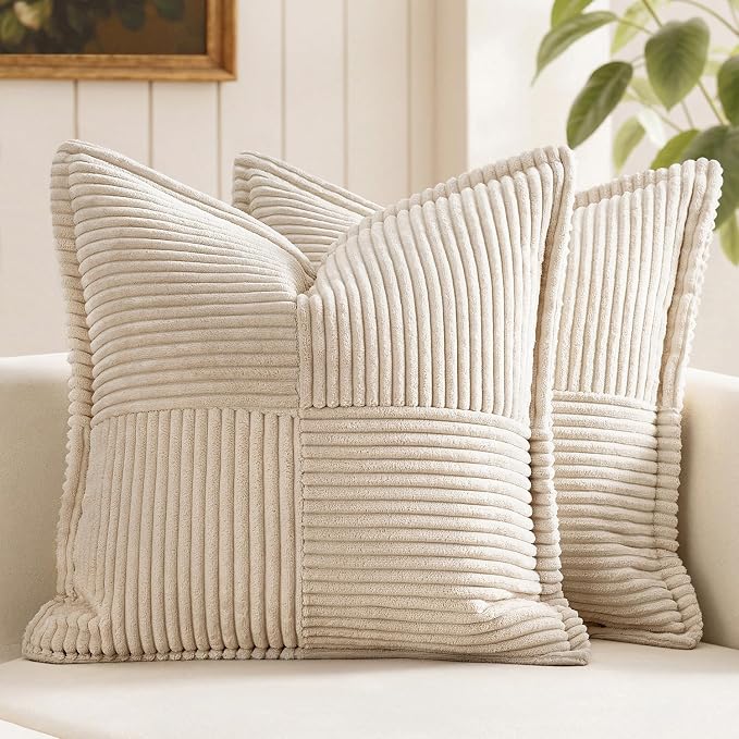 MIULEE Decorative Euro Sham Throw Pillow Covers 24x24 Inch Beige 2 Pack | Boho by MIULEE