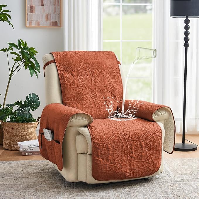 Orange Quilted Recliner Covers, Waterproof Recliner Chair Covers, Lazy Boy - Image 2