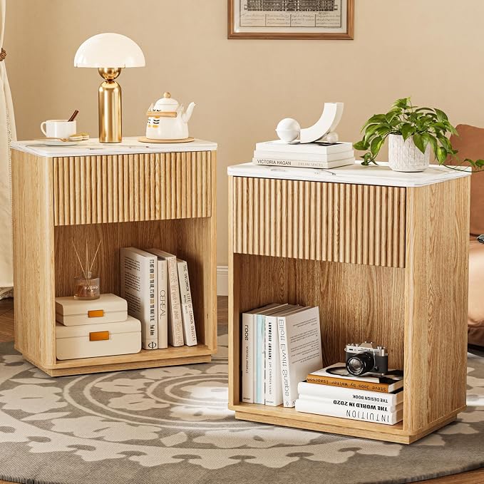 Modern Fluted Nightstand Set of 2 by Unknown