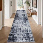 3x14 Washable Runner Rug：Modern Abstract Soft Carpet Dark Black | - Image 4