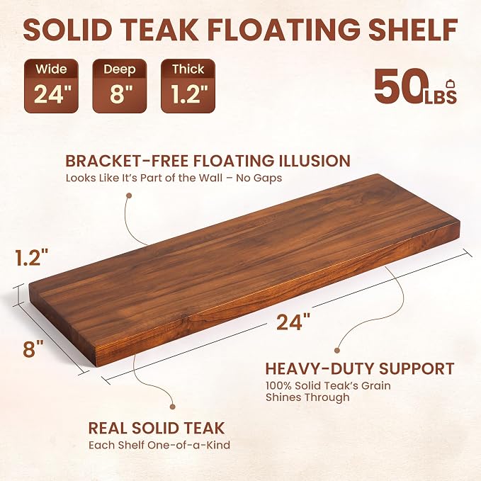 24 Inch Teak Floating Shelves Set of 2 - Image 3