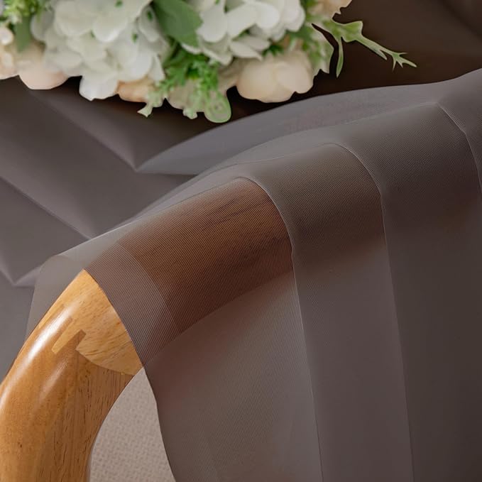 Chyhomenyc Sheer Curtains 63 Inch Length 2 Panels, Chocolate | Light Filtering - Image 6
