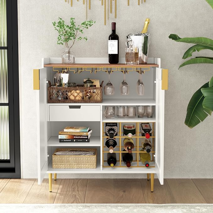 ARTPOWER Wine Bar Cabinet with Fluted Texture, Modern Coffee Cabinet with Wine - Image 3