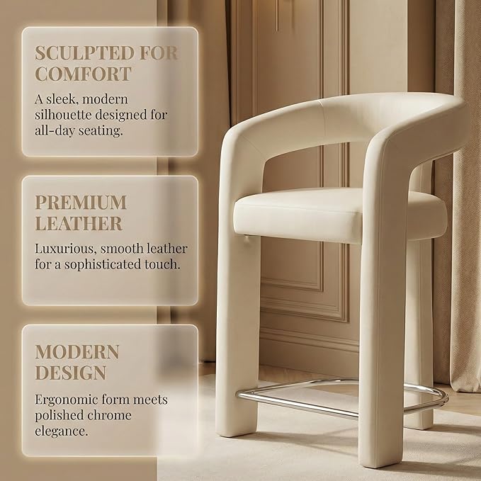 HNY 26 Inch Velvet Modern Tall Barrel Bar Stools Set of 2, Upholstered Barstools - Image 5
