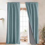 NICETOWN Skylark Blue Blackout Linen Curtains 95" Long, Rod Pocket Back Tab - Image 8