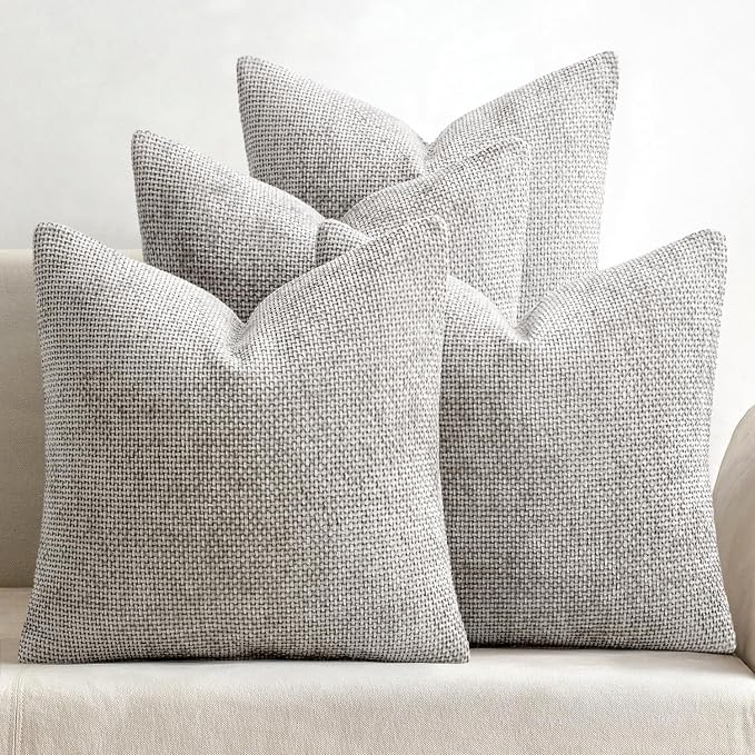 MIULEE Soft Decorative Chenille Pillow Covers Light Gray 20x20 Pack of 4 | by MIULEE