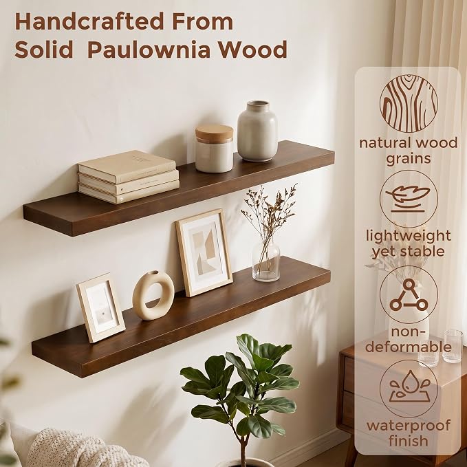 fuqing 40 Inch Floating Shelves | 6.7 Inch Deep Dark Wood Floating Shelves - Image 4