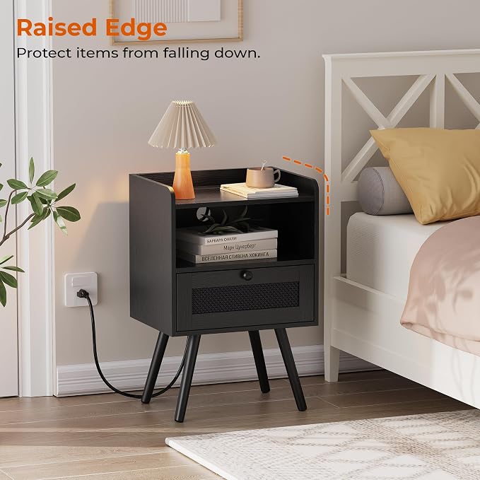 SUPERJARE Nightstand with Charging Station, Bedside Table with Texilene Surface - Image 4