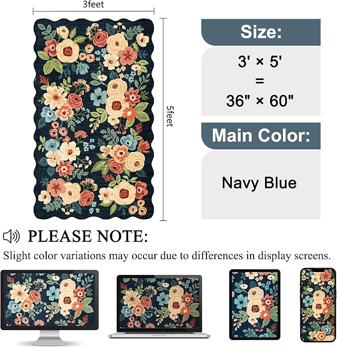DUKINO 3x5 Area Rugs, Non Slip Floral Washable Rug - Image 2