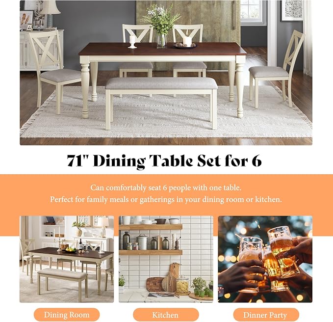 AMERLIFE 6-Piece Farmhouse Dining Table Set - Image 6