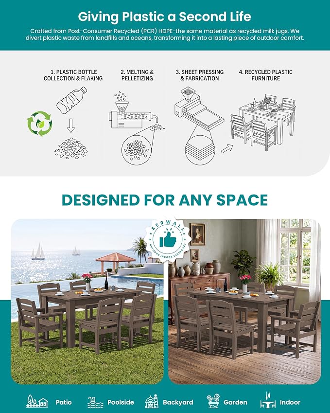 SERWALL Patio Dining Set with 15FT Double Side Umbrella, Outdoor Dining Sets - Image 6