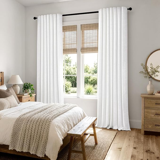MIULEE 100% Blackout Linen Curtains 42 x 72 Inch Bright White 2 Panels | - Image 8