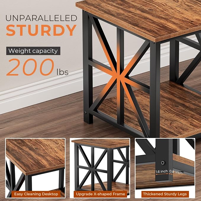 GreenForest End Table with 2-Tier Storage Shelf, 19.7 inch Side Table - Image 4
