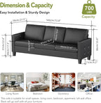 STHOUYN 73” Black Faux Leather Sofa Couch, Modern Comfy Office 3 Seater Couch - Image 2