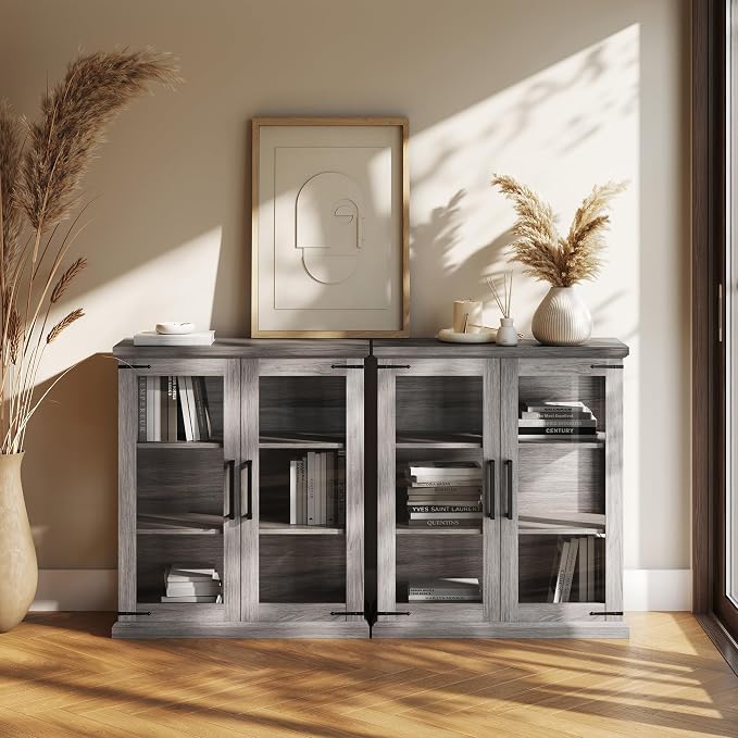 BELLEZE Set of 2 Glass Display Cabinet, Living Room, or Kitchen - Image 7