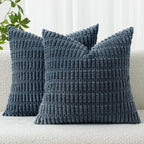 MIULEE Corduroy Decorative Throw Pillow Covers 18x18 Blue Pack of 2 | Soft Boho by MIULEE