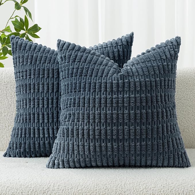 MIULEE Corduroy Decorative Throw Pillow Covers 18x18 Blue Pack of 2 | Soft Boho by MIULEE
