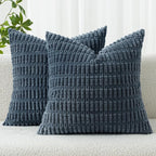 MIULEE Corduroy Decorative Throw Pillow Covers 20x20 Blue Pack of 2 | Soft Boho by MIULEE