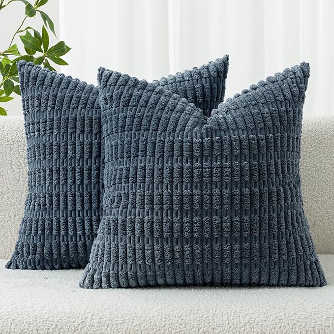 MIULEE Corduroy Decorative Throw Pillow Covers 20x20 Blue Pack of 2 | Soft Boho by MIULEE
