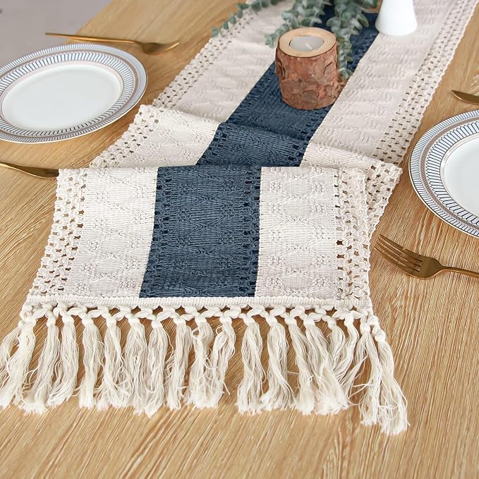 FEXIA Boho Blue Table Runner 108 Inches Long - Image 4