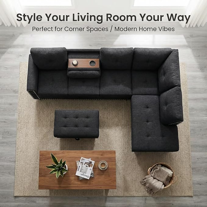 97.5" L Shaped Couch Set Linen, Modular Sectional Couches - Image 3