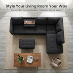 97.5" L Shaped Couch Set Linen, Modular Sectional Couches - Image 3