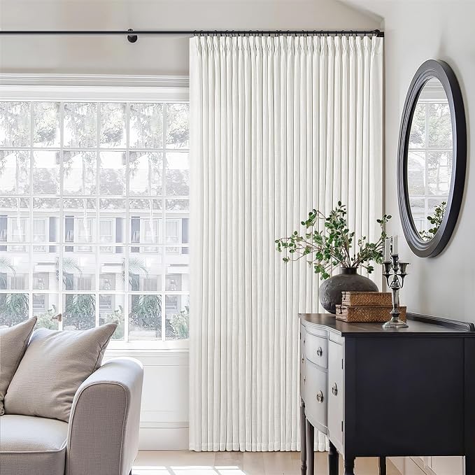 Beige White Pinch Pleated Linen Curtains 126 Inches Long 2 Panels | 400GSM - Image 7