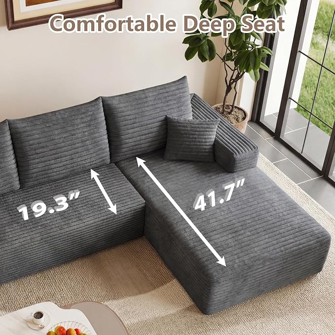 95" Cloud Sectional Couch with L-Shape Chaise, Modular Comfy Sofa Chaise Longue - Image 5