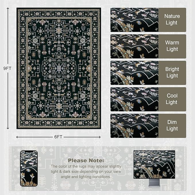 6x9 Area Rugs Living Room: Washable Vintage Rug - Image 2