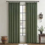 Custom Olive Green Pinch Pleated Drapes Linen Blend Light Filtering Curtains 86 by PleatedDrapes