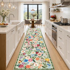 PLHXFR 2.6x14 Washable Runner Rug：Floral Indoor Kitchen Soft Carpet Green | by PLHXFRSoftAreaRugs