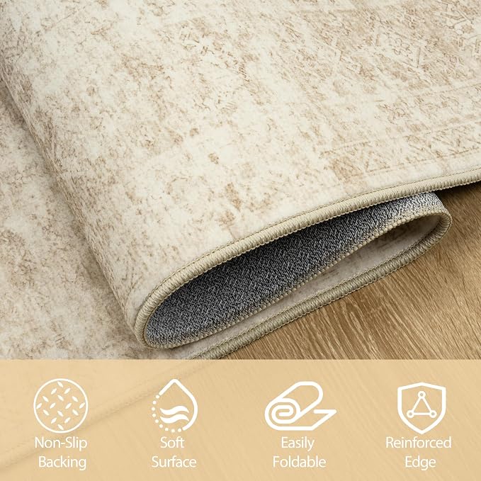 Aelenmu 8x10 Area Rugs for Living Room Washable Bedroom Dining Room Beige | - Image 4