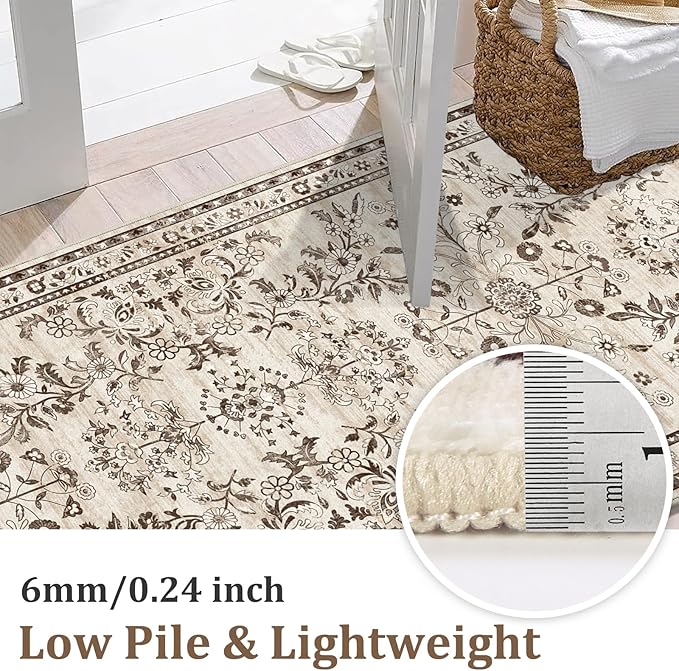 Yamaziot 3x5 Washable Area Rug for Bedroom Floral Carpet, Stain Resistant - Image 3