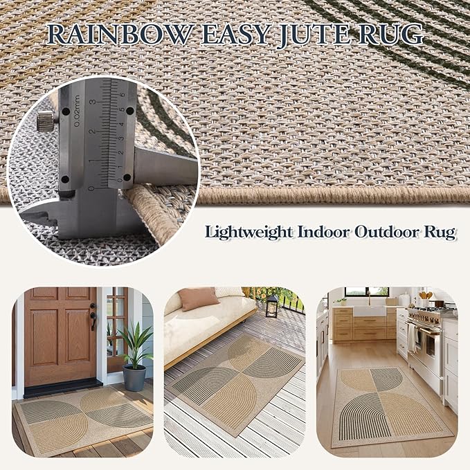 Lahome Enfys Rainbow Front Door Mat, Farmhouse Neutral Non Slip Non Shedding - Image 4