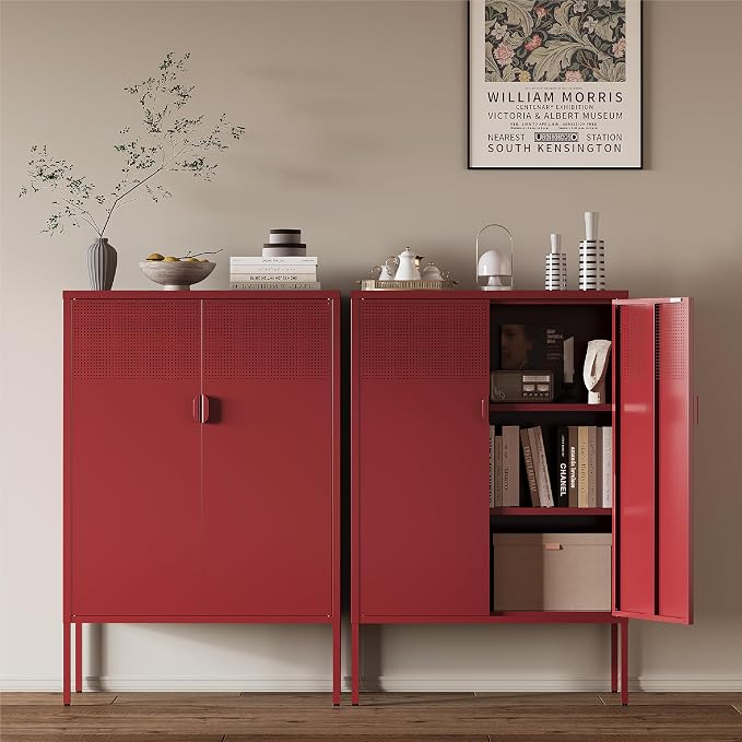 Metal Storage Cabinet, 2 Door TV Stand, Metal Mesh Accent Cabinet, Magnetic - Image 2