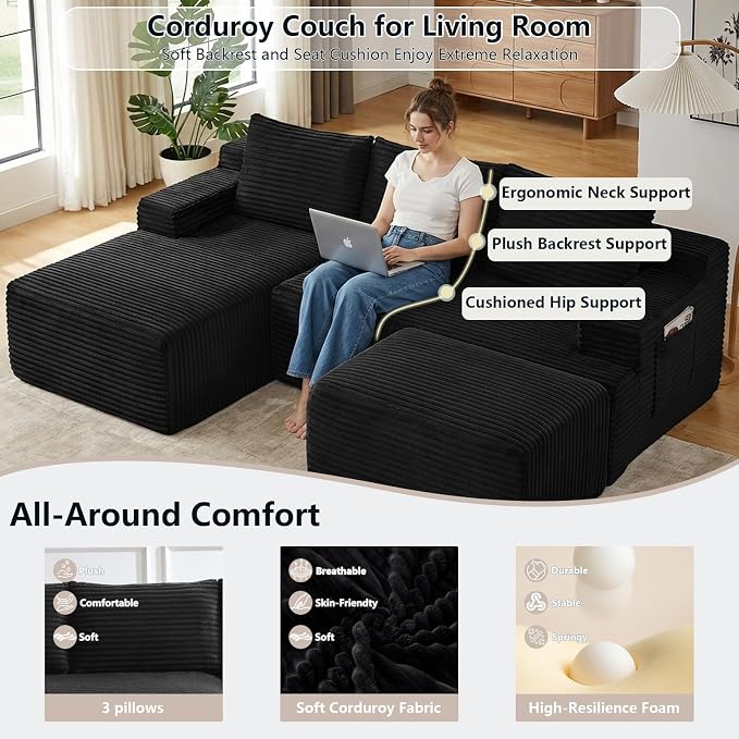 96" Cloud Sectional Couch U-Shaped Chaise - Image 3