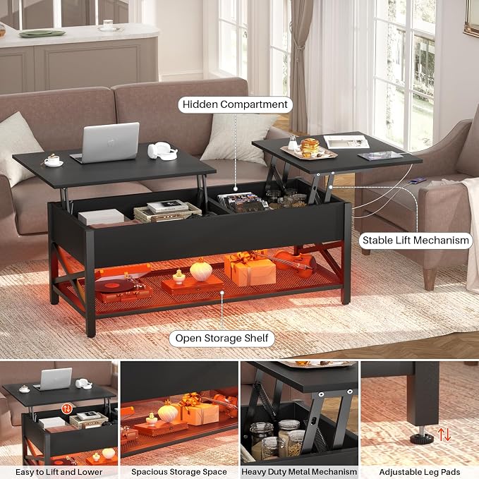 Aheaplus Black Lift-Top Coffee Table - Image 4