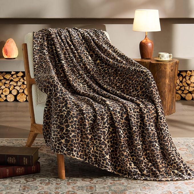 BEDELITE Fleece Blanket Soft Plush Twin Size Blanket Brown Leopard 60"x80" | by BEDELITE
